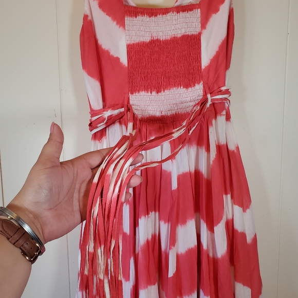 Sundance Island Rhythms Red Orange Tie Dye Fringe Midi Dress NWT Size 4 - Picture 10 of 12